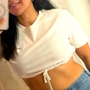 DSG crop top- white w/ tie to cinch or losen SIZE S